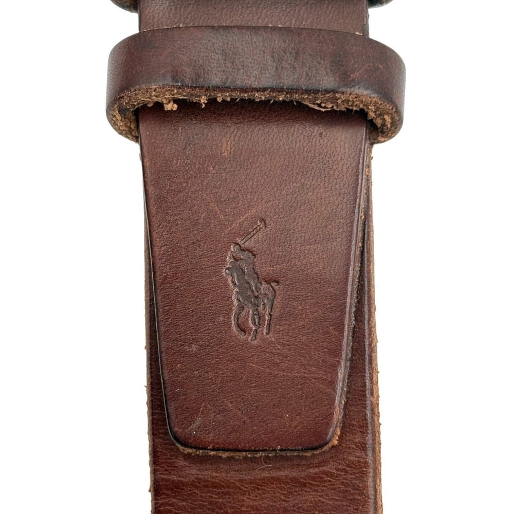 Polo Ralph Lauren Leather Belt Mens 38 Brown Square Silver Tone Buckle Pony - Picture 2 of 9